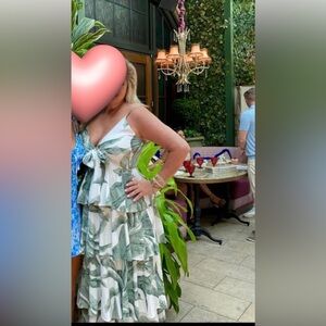 entro botanical green leaf  Floral Sleeveless Maxi-Inspired Dress